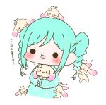  >_< 1girl :3 :d ? animal animal_on_head animalization blue_dress blush braid clone closed_mouth commentary_request dolce_(love_live!) dress highres holding holding_animal holding_rabbit long_sleeves lop_rabbit love_live! love_live!_superstar!! mormot_(hamuni_naritai_) multiple_persona on_head onitsuka_natsumi onitsuka_tomari open_mouth rabbit rabbit_on_head simple_background smile solid_circle_eyes too_many too_many_rabbits translation_request twin_braids white_background x3 xd 
