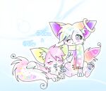 2000s_theme 2024 abstract_background blue_text blue_tongue chatoyancy closed_smile clothing domestic_cat duo eyelashes eyes_closed felid feline felis female female_feral feral full-length_portrait fur gradient_fur gradient_tail hair halo low_res mammal mouth_closed multicolored_body multicolored_fur multicolored_hair multicolored_scarf open_mouth open_smile orange_tail pattern_clothing pattern_scarf pawpads pink_body pink_fur pink_hair pink_tail polka_dot_scarf portrait purple_pawpads purple_tail rainbow_hair rainbow_scarf scarf shaded sitting smile soft_shading sparklefur spots spotted_clothing spotted_scarf style_emulation tail text tongue white_body white_fur white_tail yellow_inner_ear