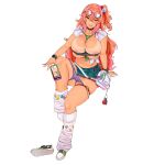  1girl 41_(taskmaster41) amesuku_gyaru areola_slip badge bag bead_bracelet beads between_breasts bow bra bracelet breasts bullet_necklace button_badge cellphone character_name cleavage collar collarbone collared_shirt covered_nipples explosive eyewear_on_head full_body glasses green_bra green_necktie green_shoes green_skirt grenade gyaru hair_between_eyes hair_bow hair_ornament heart_ring_strap highres holding holding_phone jewelry kogal large_breasts last_origin leg_warmers long_hair looking_at_viewer microskirt multiple_bracelets multiple_rings nail_polish navel necktie necktie_between_breasts non-web_source official_alternate_costume official_art open_clothes open_shirt orange_eyes orange_hair panties panty_pull phone pink_bow pink_nails pleated_skirt plump ponytail purple_panties red_collar ribbed_leg_warmers ring round_eyewear school_uniform shirt shoes short_ponytail shoulder_bag side_ponytail simple_background single_shoe sitting skirt skull_hair_ornament sleeveless sleeveless_shirt smartphone smile smiley_face sneakers solo spriggan_(last_origin) striped_necktie tan tanlines thick_thighs thigh_strap thighs tied_shirt tongue tongue_out transparent_background underwear unworn_shoes watch white_bag white_leg_warmers white_shirt 