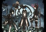  :p arm_cannon bikini_top black_gold_saw black_hair black_rock_shooter black_rock_shooter_(character) blue_eyes boots burning_eye dead_master green_eyes highres hong_(luckeydog) horns king_saw long_hair multiple_girls pale_skin red_eyes scar short_hair strength_(black_rock_shooter) sword thighhighs tongue tongue_out twintails weapon white_hair yellow_eyes 