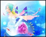  aqua_hair blue dress flowers hatsune_miku petals vocaloid wings 
