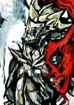  1boy armor blue_eyes breastplate commentary_request dark_souls_(series) dark_souls_i dragon_slayer_ornstein full_armor helm helmet knight looking_at_viewer male_focus plume solo umeyama_(toma23) upper_body 