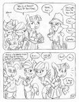 anthro applejack_(mlp) back_wings black_and_white blush blush_lines bottomwear circe_(artist) clipboard clothed clothed_anthro clothed_female clothed_male clothing coat comic cowboy_hat cowboy_outfit cutie_mark dialogue earth_pony english_text equid equine eyelashes facial_hair female fluffy fluffy_hair fluffy_tail freckled_face freckles friendship_is_magic fully_clothed fully_clothed_anthro fully_clothed_female fully_clothed_male group hair hasbro hat headgear headwear helping_up horn horse inspector_jacques_clouseau male mammal monochrome mustache my_little_pony mythological_creature mythological_equine mythology pegasus pink_panther_(series) pinkie_pie_(mlp) pony rainbow_dash_(mlp) skirt speech_bubble spiral spiral_eyes sweater sweater_vest tail text topwear trenchcoat twilight_sparkle_(mlp) vest winged_unicorn wings