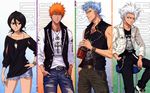  1girl 3boys alcohol aqua_eyes arrancar belt black_hair bleach blue_eyes blue_hair bottle bracelet casual denim denim_shorts drink espada glasses grimmjow_jaegerjaquez grimmjow_jaggerjack grimmjow_jeagerjaques hand_in_pocket hands_in_pockets hitsugaya_toushirou holding hollow jacket jeans jewelry kuchiki_rukia kurosaki_ichigo multiple_boys necklace off_shoulder official_art orange_eyes orange_hair pants purple_eyes scar short_hair shorts sitting standing stool studded_belt tank_top vest wallpaper whiskey white_hair 