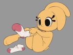 2025 ankle_socks anthro black_eyes bonita_(gaturo) butt butt_from_the_front clothing digital_drawing_(artwork) digital_media_(artwork) eyelashes female female_anthro flat_colors footwear full-length_portrait fur gaturo lagomorph leporid mammal monotone_body monotone_fur nude nude_anthro nude_female portrait putting_on_socks rabbit reclining scut_tail short_tail simple_background smile socks solo tail white_clothing white_footwear white_socks yellow_body yellow_fur 