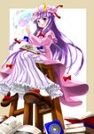  absurdres book crescent hajike_akira hat highres long_hair magic_circle patchouli_knowledge purple_eyes purple_hair solo touhou 
