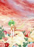  alternate_costume antediluvian bad_id bad_pixiv_id colored_eyelashes daiyousei dress field flower flower_field green_eyes green_hair light_smile one-eyed rose short_hair sky solo touhou white_flower white_rose wings 