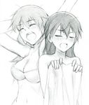  bad_id bad_pixiv_id bed_sheet bra charlotte_e_yeager closed_eyes covering gertrud_barkhorn greyscale kisetsu lingerie lying monochrome multiple_girls open_mouth strike_witches underwear world_witches_series yawning 