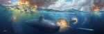  absurdres air_bubble aircraft aircraft_carrier airplane artist_name battle blood bubble corpse dated death explosion fire harbin_z-9 helicopter highres japan_maritime_self-defense_force japan_self-defense_force jeffholy military military_vehicle ocean original rising_sun_flag shark ship signature smoke submarine sunburst torpedo underwater war warship watercraft wreckage 