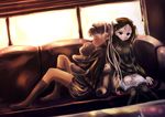  abudala black_hair blonde_hair book claes closed_eyes glasses gunslinger_girl long_hair multiple_girls pantyhose sitting stuffed_animal stuffed_toy teddy_bear triela twintails 