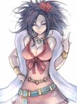  black_hair breasts cleavage deborah dragon_quest dragon_quest_v dress flower fumio_(rsqkr) large_breasts mature pointing rose solo 