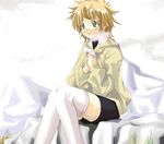  blonde_hair blush breath cold green_eyes kabocha_(monkey4) letter love_letter original short_hair solo thighhighs 