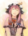  ^_^ bad_id bad_pixiv_id bow closed_eyes crescent face hat open_mouth patchouli_knowledge ribbon shoutarou_(tibi2) smile solo touhou upper_body 