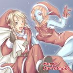  1girl blue_eyes blue_skin christmas front_ponytail link microspace midna midna_(true) pointy_ears santa_costume spoilers the_legend_of_zelda the_legend_of_zelda:_twilight_princess 