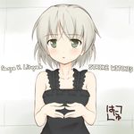  blush dress english green_eyes hanyu sanya_v_litvyak short_hair signature silver_hair solo steepled_fingers strike_witches world_witches_series 