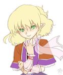  blonde_hair blush buchiko capelet closed_mouth green_eyes lips looking_at_viewer mizuhashi_parsee pointy_ears see-through smile solo touhou upper_body wrist_cuffs 