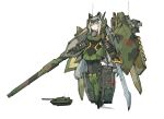  absurdres animal_ears black_thighhighs breasts cannon fake_animal_ears frider german_flag green_eyes grey_hair highres holding holding_sword holding_weapon leopard_2_(personification) long_hair mecha_musume medium_breasts original personification saber_(weapon) smoke_grenade_launcher sword tachi-e thighhighs vehicle_and_personification war_thunder weapon 