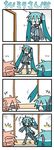  0_0 3girls 4koma aqua_hair chibi chibi_miku comic crossover drill_hair hatsune_miku kasane_teto mask minami_(colorful_palette) multiple_girls silent_comic slippers sunglasses surgical_mask surprised triangle_mouth twin_drills twintails utau vocaloid |_| 