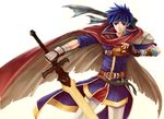  bad_id bad_pixiv_id blue_eyes blue_hair cape fire_emblem fire_emblem:_souen_no_kiseki hagiwara_rin ike male_focus solo sword weapon 