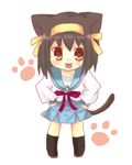  animal_ears brown_hair cat_ears chibi kita_high_school_uniform lowres sakuramori_sumomo school_uniform serafuku solo suzumiya_haruhi suzumiya_haruhi_no_yuuutsu tail tongue 