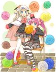  balloon bow furui_suguri highres little_busters! multiple_girls natsume_rin noumi_kudryavka pink_bow thighhighs 