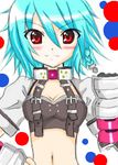  artist_request blue_hair blush bunny_(trickster) gloves lowres midriff red_eyes solo trickster 