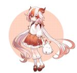  1girl chinese_clothes circle finger_to_mouth fu_hua fu_hua_(fenghuang_of_vicissitude) honkai_(series) honkai_impact_3rd jingwei_(bird) long_hair long_sleeves low_twintails multicolored_hair puffy_long_sleeves puffy_sleeves red_eyes red_hair red_shoes red_skirt shirt shoes skirt socks solo streaked_hair takakura_aki twintails two-tone_hair very_long_hair white_hair white_shirt white_socks 