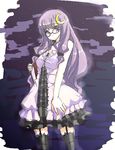  alternate_costume bespectacled black_legwear book crescent crescent_hair_ornament garters glasses hair_ornament kaneru no_hat no_headwear oekaki patchouli_knowledge solo thighhighs touhou 