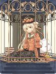  blonde_hair cage copyright_request dress green_eyes hat kabocha_(monkey4) long_hair solo 