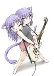  animal_ears aor_saiun cat_ears cat_tail conjoined guitar instrument one_eye_closed original purple_eyes purple_hair skirt solo tail 