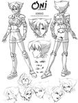  character_sheet greyscale jpeg_artifacts konoko lorraine_reyes_mclees monochrome multiple_views oni_(game) sketch turnaround 