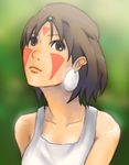  bad_id bad_pixiv_id bare_shoulders brown_eyes brown_hair earrings facepaint headband jewelry mononoke_hime san short_hair solo takapashi 