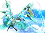  aqua_eyes aqua_hair detached_sleeves gears haru_aki hatsune_miku highres long_hair magic_circle mechanical_wings necktie skirt sky solo thighhighs twintails very_long_hair vocaloid wallpaper wings 