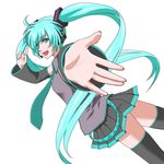  bad_id bad_pixiv_id detached_sleeves foreshortening green_eyes green_hair hands hatsune_miku lapis long_hair necktie ribbon skirt solo thighhighs twintails vocaloid 