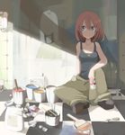  baggy_pants blue_eyes can happy original paint paint_can paintbrush painting_(object) pants short_hair sitting smile solo takagi_(tansuke) tank_top tansuke trim_brush 