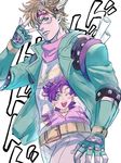  atsuyu bad_id bad_pixiv_id bespectacled blonde_hair caesar_anthonio_zeppeli facial_mark fingerless_gloves glasses gloves green_eyes green_jacket headband jacket jojo_no_kimyou_na_bouken joseph_joestar_(young) male_focus shirt solo t-shirt 