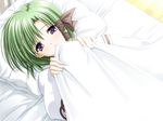 1girl bed game_cg green_hair ribbon shigure_asa shuffle! 