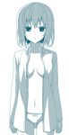  bad_id bad_pixiv_id breasts copyright_request looking_at_viewer medium_breasts monochrome no_bra no_pants open_clothes open_shirt panties shirt short_hair simple_background solo underwear wakabayashi_toshiya white_background 