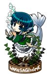  blue_eyes blue_hair bubble character_name fish full_body head_fins highres japanese_clothes kimono long_sleeves mermaid monster_girl obi open_mouth sash socha solo touhou transparent_background wakasagihime wide_sleeves 