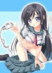  aragaki_ayase black_hair black_legwear blue_eyes bra cuffs handcuffs kneehighs long_hair noritama_(gozen) ore_no_imouto_ga_konna_ni_kawaii_wake_ga_nai panties school_uniform serafuku shirt_lift skirt skirt_around_one_leg socks underwear undressing 