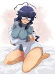  @@@ ahoge antenna_hair bad_id bad_pixiv_id blue_hair blush bottomless breasts breath coke-bottle_glasses danball_senki danball_senki_w full_body glasses heart labcoat large_breasts mature oozora_haruka_(danball_senki) smile solo sweat sweater turtleneck 