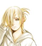  albino123 annie_leonhardt blonde_hair blue_eyes hair_over_one_eye hand_on_own_face hood hoodie shingeki_no_kyojin solo 