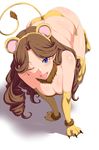  ;p aikatsu! aikatsu!_(series) all_fours animal_costume animal_ears bikini blue_eyes breasts brown_hair clearite cleavage drill_hair earrings elbow_gloves fake_animal_ears fangs gloves hairband jewelry lion_costume lion_ears lion_tail long_hair looking_at_viewer mature medium_breasts mitsuishi_orihime one_eye_closed paws side-tie_bikini solo swimsuit tail thighhighs tongue tongue_out very_long_hair 