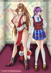  2girls asamiya_athena breasts highres keanove king_of_fighters large_breasts multiple_girls no_bra ponytail purple_hair shiranui_mai snk 