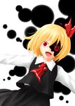  ascot baia blonde_hair looking_at_viewer open_mouth outstretched_arms red_eyes rumia short_hair simple_background smile solo touhou white_background 