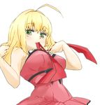  ahoge blonde_hair breasts casual dress fate/extra fate/extra_ccc fate_(series) green_eyes hair_down long_hair medium_breasts mei_(mochimon) nero_claudius_(fate) nero_claudius_(fate)_(all) solo 
