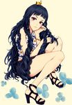  blue_hair bracelet high_heels jewelry legs long_hair original red_eyes sandals sei-teki shoes sitting skirt solo very_long_hair 