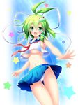  :d alternate_costume alternate_hairstyle antenna_hair blush breasts crop_top crop_top_overhang frog_hair_ornament green_eyes green_hair hair_ornament hair_ribbon highres kochiya_sanae large_breasts looking_at_viewer midriff navel open_mouth osashin_(osada) panties ribbon sailor_collar school_uniform serafuku shiny shiny_skin short_hair side-tie_panties sideboob skirt smile snake_hair_ornament star thigh_gap touhou underboob underwear untied wardrobe_malfunction white_panties 