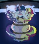  bdsm bed blush bondage bound cloth cloth_gag equestria_girls equine female friendship_is_magic gag group horn horn_ring looking_at_viewer lying magic_inhibitor mammal my_little_pony pillow radiantrealm rope rope_bondage starlight_glimmer_(mlp) sunset_shimmer_(eg) twilight_sparkle_(mlp) unicorn 