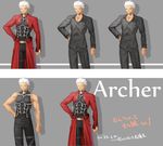  archer bad_id bad_pixiv_id costume_chart dark_skin dark_skinned_male fate/hollow_ataraxia fate/stay_night fate_(series) grey_eyes highres male_focus parody washizu0808 white_hair 